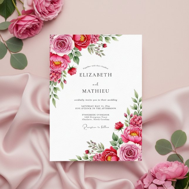 Pink Rose Painterly Flourish Wedding Inbjudningar (Skapare uppladdad)