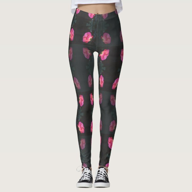 Pink Rose Pattern Leggings (Framsida)