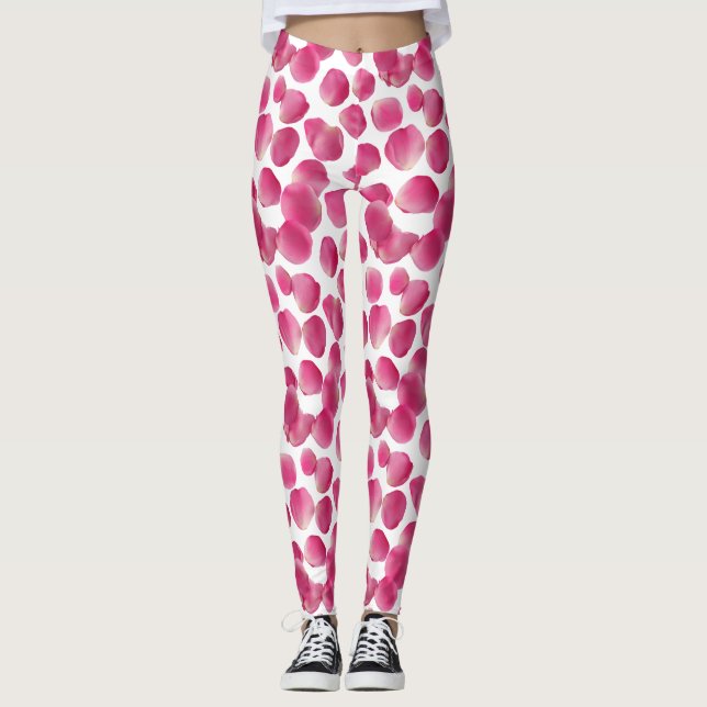 Pink Rose Petals Pattern Leggings (Framsida)