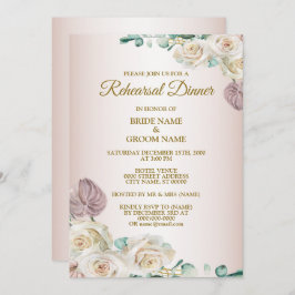 Pink Rose Watercolor Wedding Rehearsal Dinner Inbjudningar