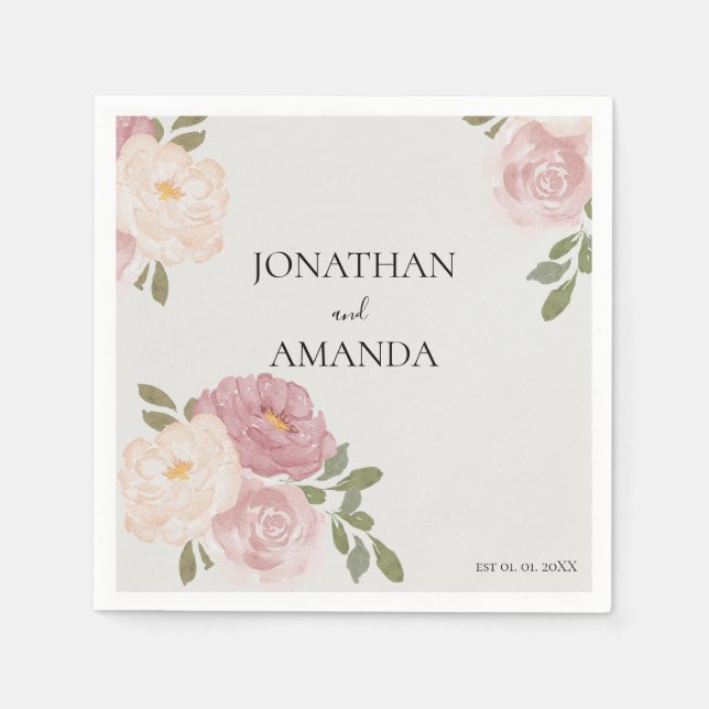 Pink Rose Wedding Cocktail Pappersservett (Framsidan)