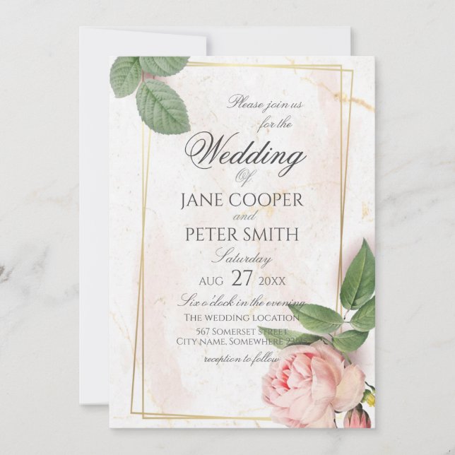 Pink rose Wedding Invitation Inbjudningar (Framsida)