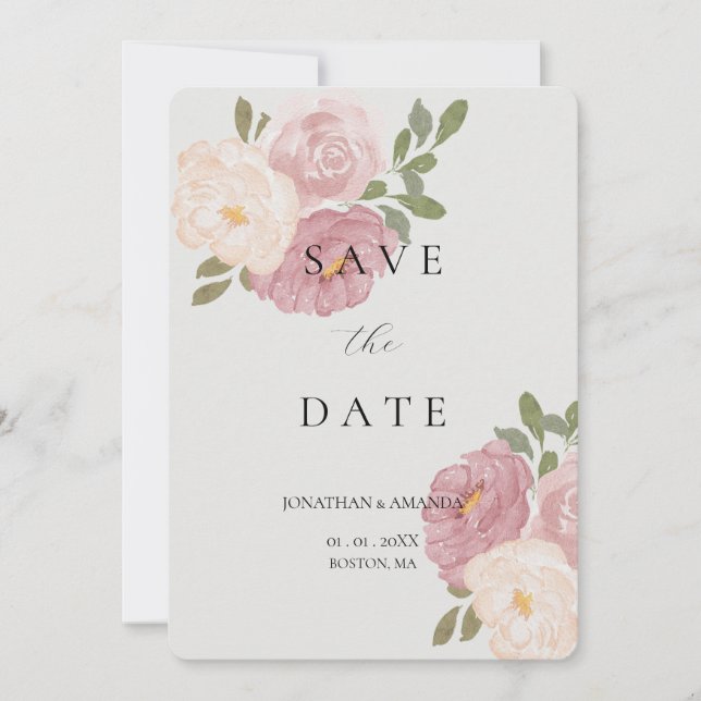 Pink Rose Wedding Save The Date Spara Datumet (Framsida)