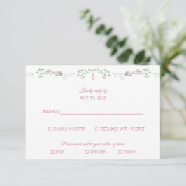 Pink Rosebuds Greenery Monogram RSVP Response Card OSA Kort