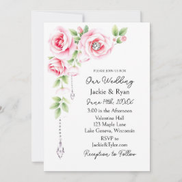 Pink Roses and Diamonds Floral Wedding  Inbjudningar