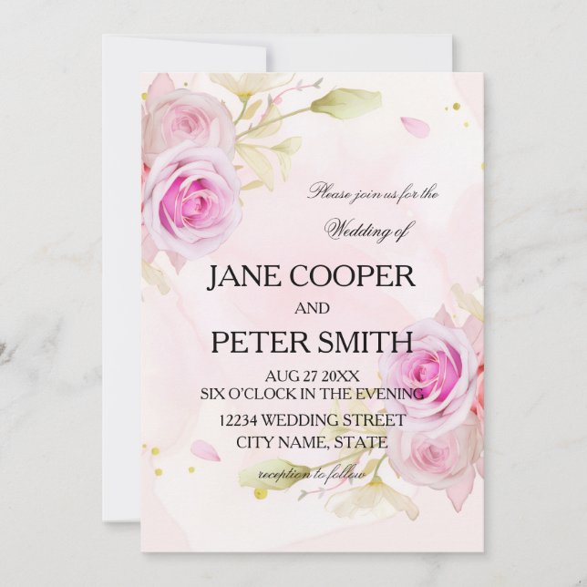 Pink roses arrangement Wedding Invitation Inbjudningar (Framsida)