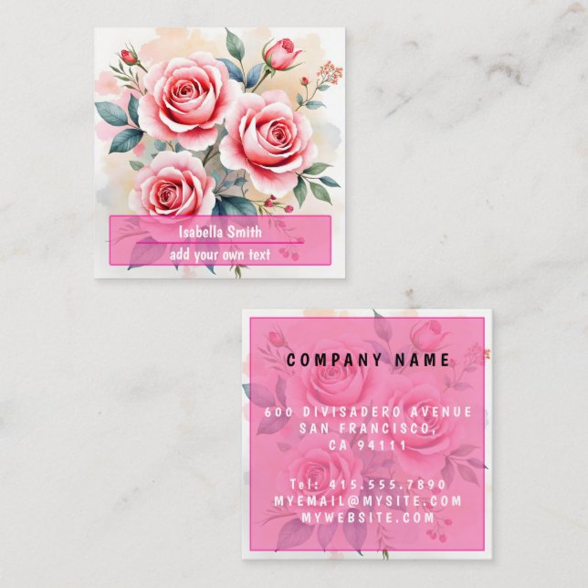 Pink Roses Beautiful Luxury Modern Collection Fyrkantigt Visitkort (Fram/baksida)