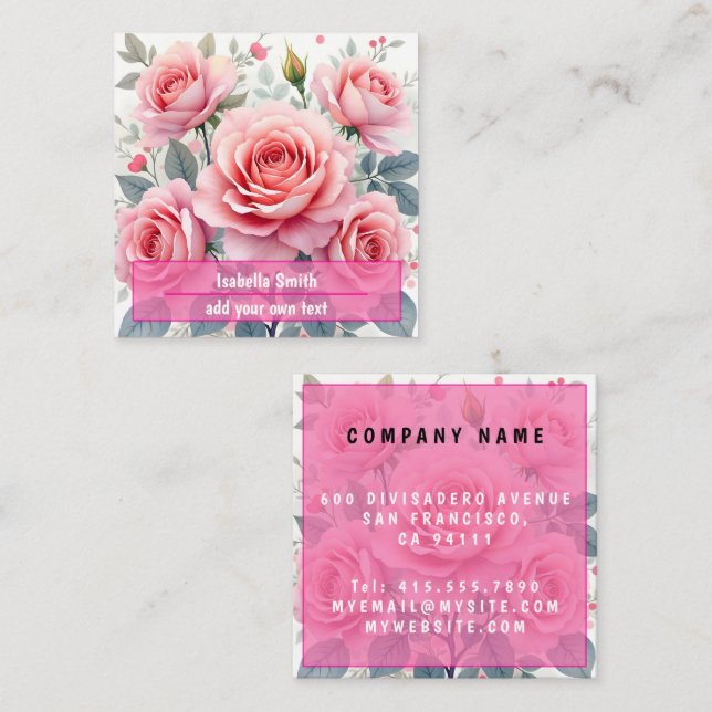 Pink Roses Beautiful Luxury Trendy Collection Fyrkantigt Visitkort (Fram/baksida)