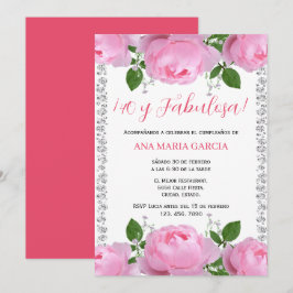 Pink Roses & Diamonds 40th Birthday Spanish Inbjudningar