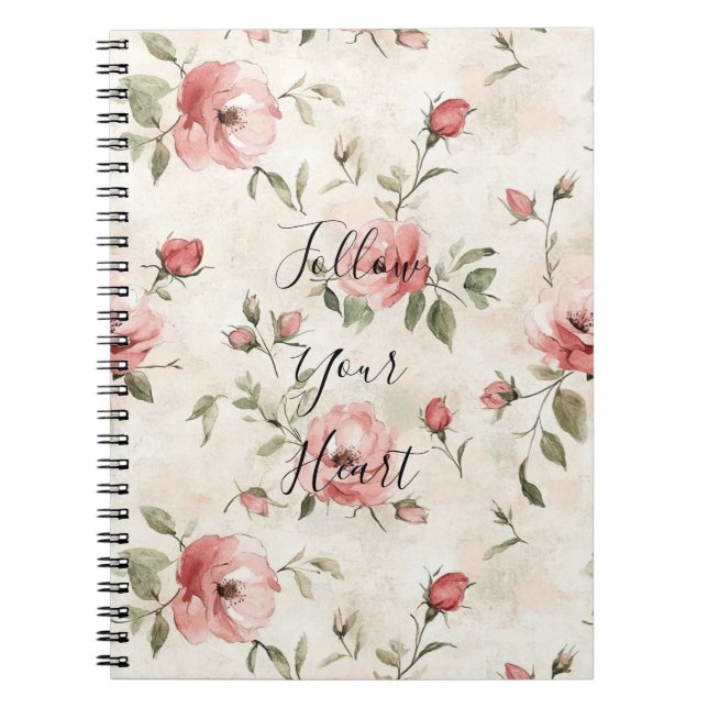 Pink Roses Floral  Anteckningsbok (Framsidan)