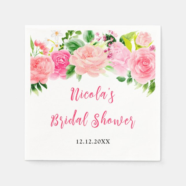 Pink Roses Floral Bridal Shower Pappersservett (Framsidan)