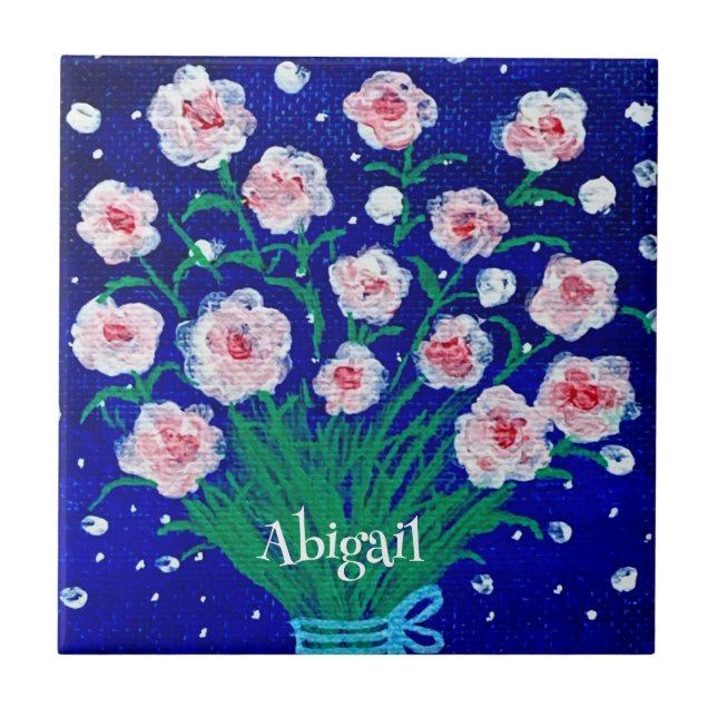 Pink Roses Floral Customized Ceramic Tile Kakelplatta (Framsidan)