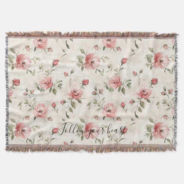 Pink Roses Floral  Filt (Framsidan)