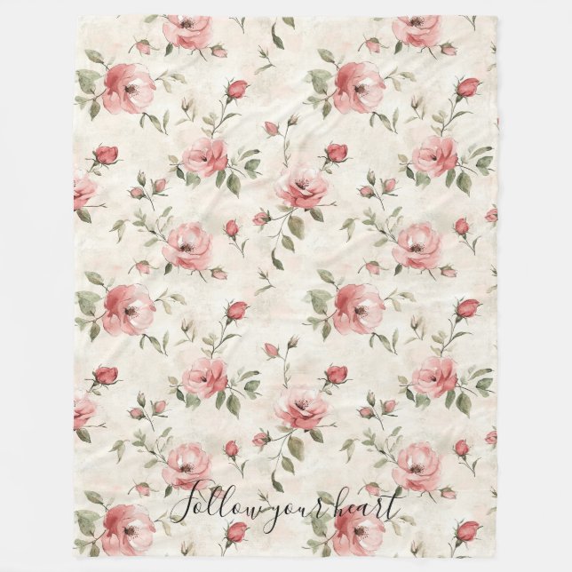 Pink Roses Floral  Fleecefilt (Framsidan)