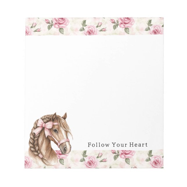 Pink Roses Floral Horse Bow Quote Anteckningsblock (Framsida)