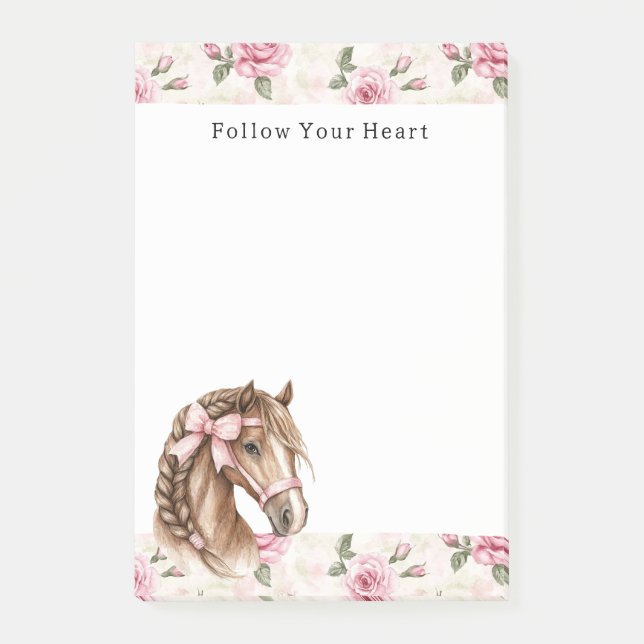 Pink Roses Floral Horse Bow Quote Post-it Block (Framsida)