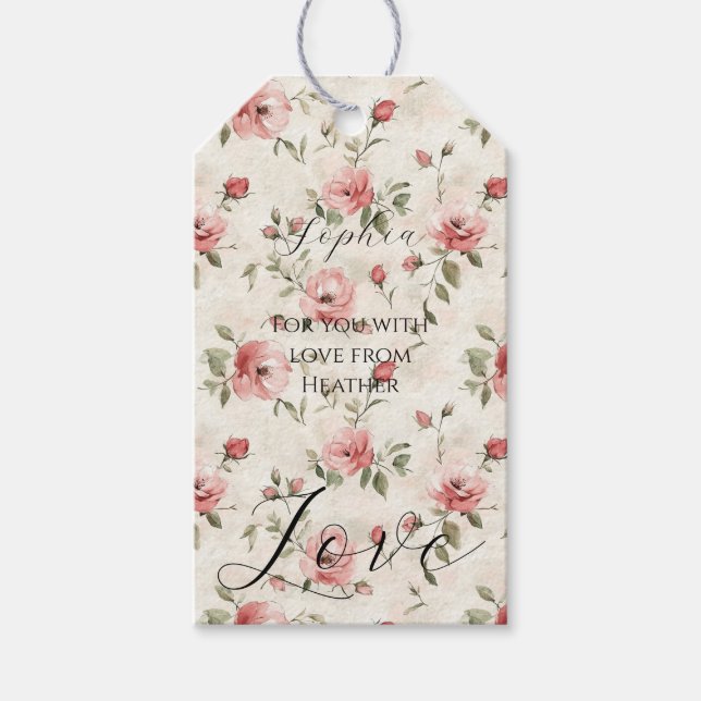Pink Roses Floral Love Bridal Shower Presentetikett (Framsidan)