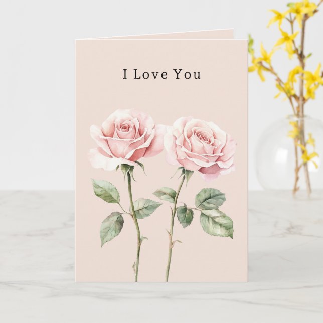 Pink Roses Floral Love Kort (Gul blomma)