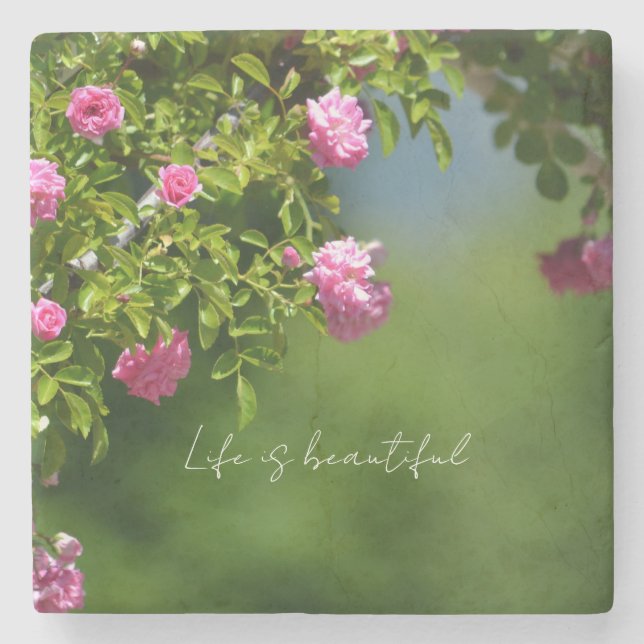 Pink Roses Floral (photography by me) Stenunderlägg (Framsidan)