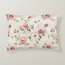 Pink Roses Floral  Prydnadskudde