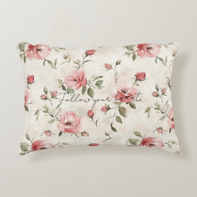 Pink Roses Floral  Prydnadskudde (Framsidan)