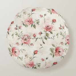 Pink Roses Floral  Rund Kudde