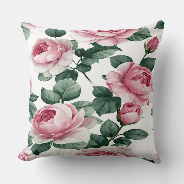 Pink Roses Floral Throw Pillow Kudde (Framsida)