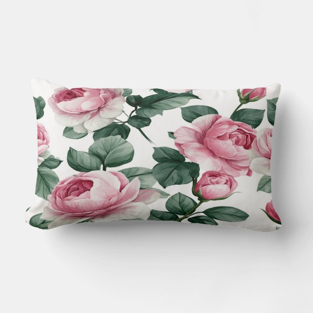 Pink Roses Floral Throw Pillow Lumbarkudde (Framsida)
