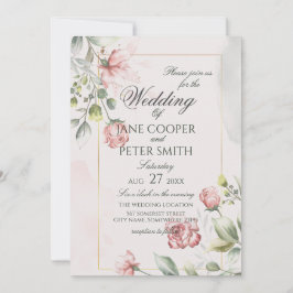 Pink Roses floral Wedding Invitation Inbjudningar