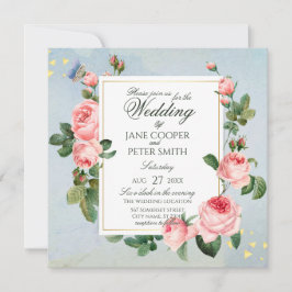 Pink Roses floral Wedding Invitation Inbjudningar