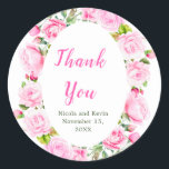 Pink Roses Floral Wedding  Runt Klistermärke<br><div class="desc">Rustic wedding sticker with watercolor roses floral flowers and greenery. Perfect for a spring or summer wedding. The words can be changed to suit your own details or requirements</div>