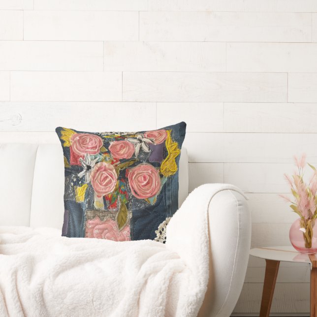 Pink Roses Flower bouquet pillow Kudde (Soffa)