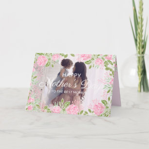 Pink Roses Flowers Frame Happy Mother's Day Photo Kort