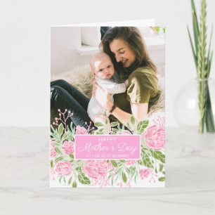 Pink Roses Flowers Leaves Happy Mother's Day Photo Kort