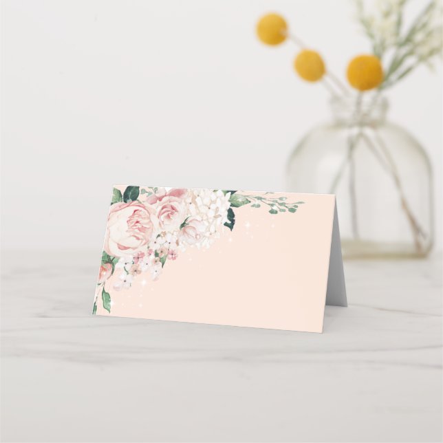 Pink Roses Folded Place Card Placeringskort (Framsida)