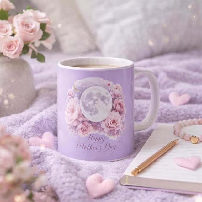 Pink Roses Lavender Moon Mug, Mother's Day Gift Kaffemugg (Skapare uppladdad)