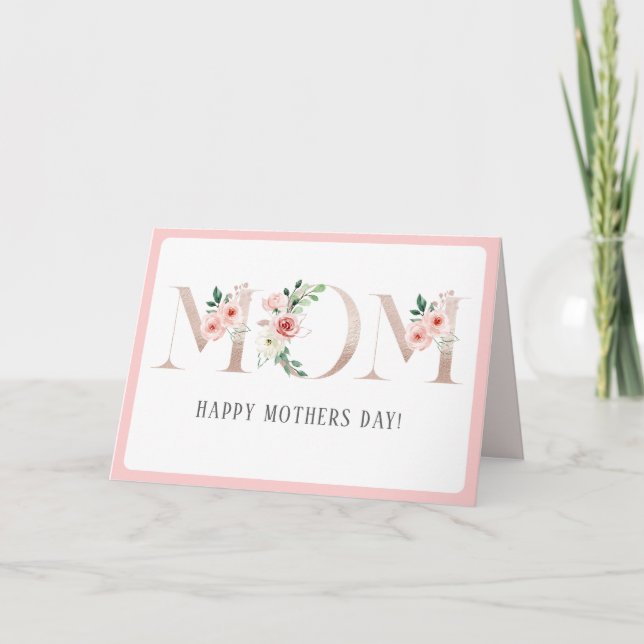 Pink Roses 'MOM' Mother's Day Greeting Card Kort (Framsida)
