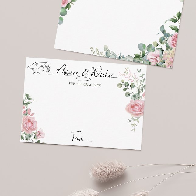 Pink Roses Script Advice And Wishes Graduation Tilläggskort (Skapare uppladdad)