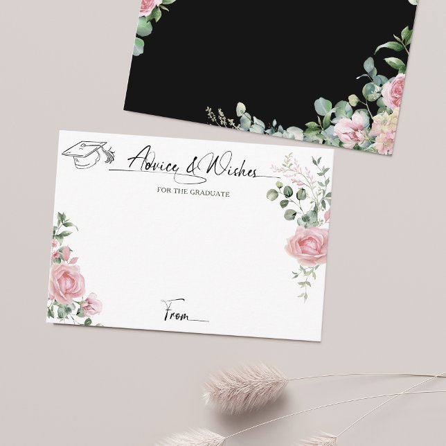 Pink Roses Script Advice And Wishes Graduation Tilläggskort (Skapare uppladdad)