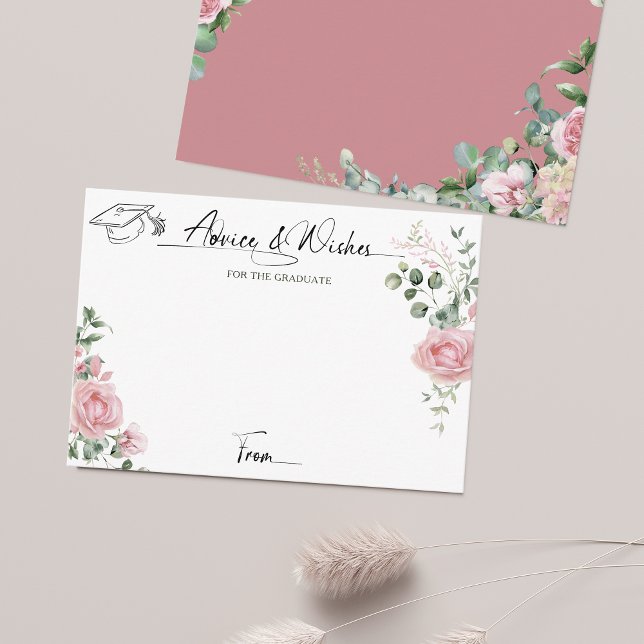 Pink Roses Script Advice And Wishes Graduation Tilläggskort (Skapare uppladdad)