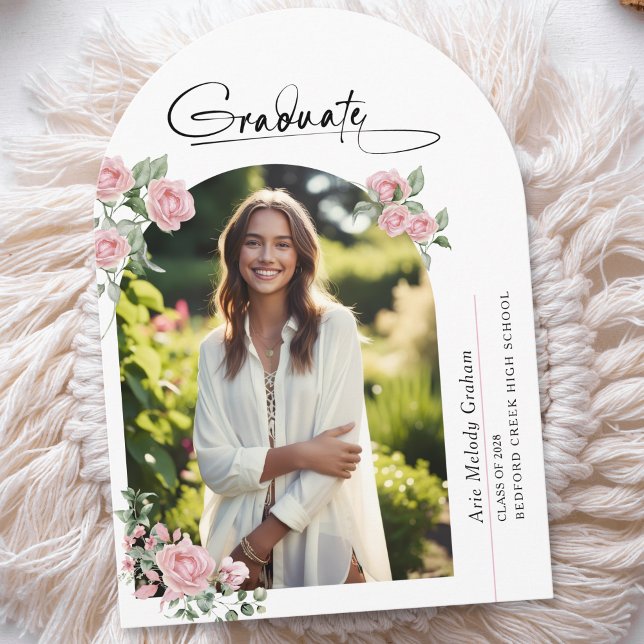 Pink Roses Script Photo Graduation Announcement Inbjudningar (Skapare uppladdad)