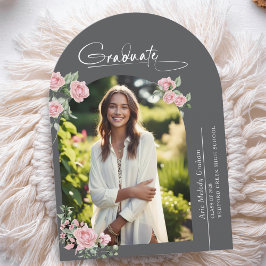 Pink Roses Script Photo Graduation Announcement Inbjudningar