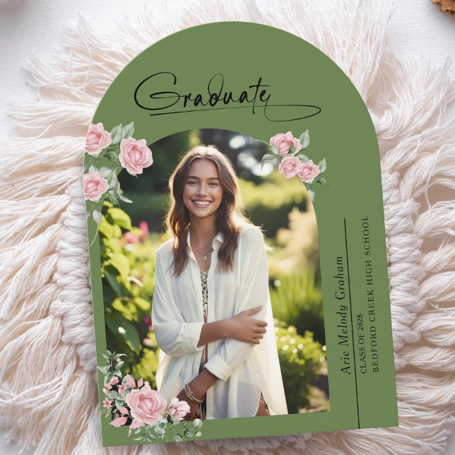 Pink Roses Script Photo Graduation Announcement Inbjudningar (Skapare uppladdad)