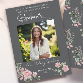 Pink Roses Script Photo Graduation Announcement Inbjudningar