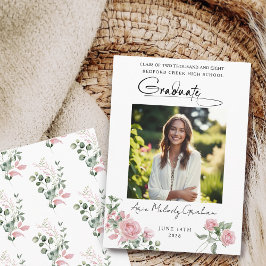 Pink Roses Script Photo Graduation Announcement Inbjudningar