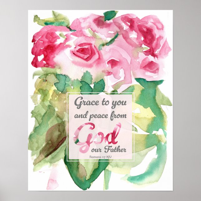 Pink Roses Scripture Romans Grace to You Poster (Framsidan)