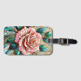 Pink Roses Stained Glass Mosaic Bagagebricka