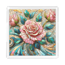 Pink Roses Stained Glass Mosaic