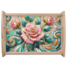 Pink Roses Stained Glass Mosaic