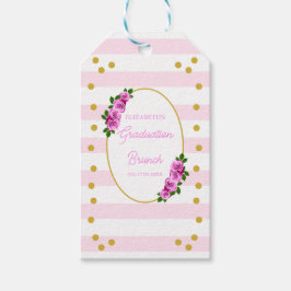 Pink Roses Striped Graduation Brunch Presentetikett